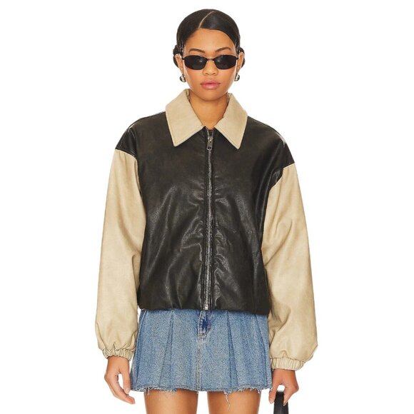 LIONESS Nirvana Bomber in Camel XX-Small New Womens Vegan Faux Leather Jacket - Picture 4 of 17